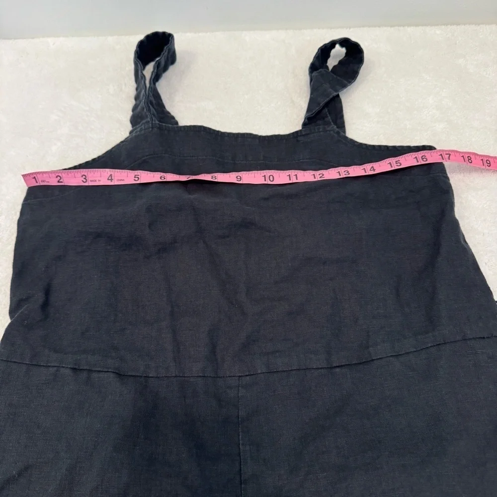 Everlane Womens 100% Linen Square-Neck Jumpsuit in Black Pockets Straps Size 4